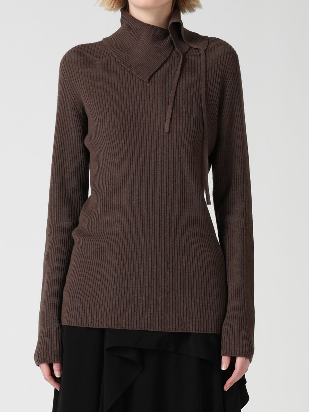 WOOL RIB 3-WAY BUTTON-UP HIGH NECK PULLOVER