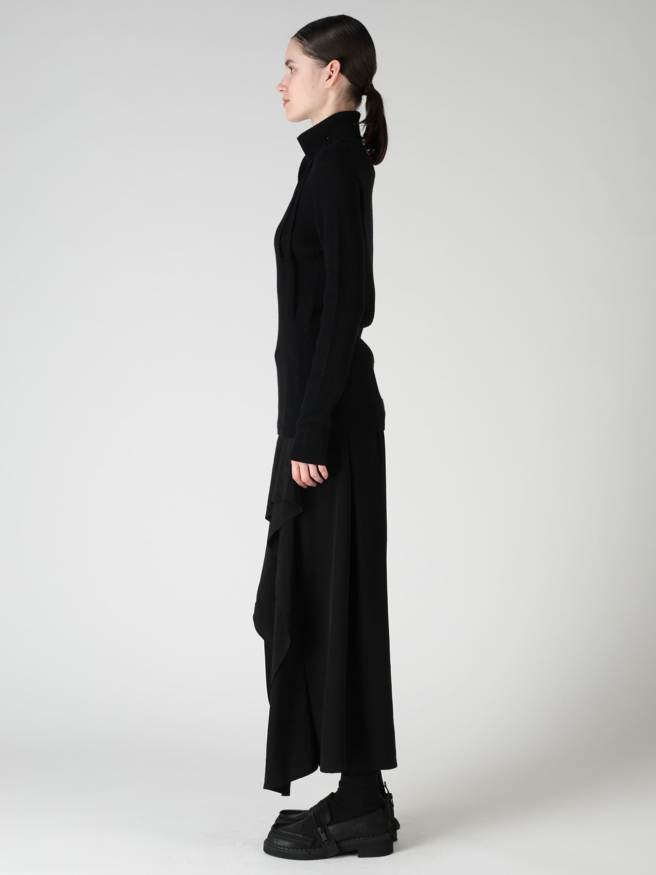 WOOL RIB 3-WAY BUTTON-UP HIGH NECK PULLOVER