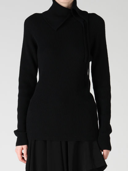 WOOL RIB 3-WAY BUTTON-UP HIGH NECK PULLOVER