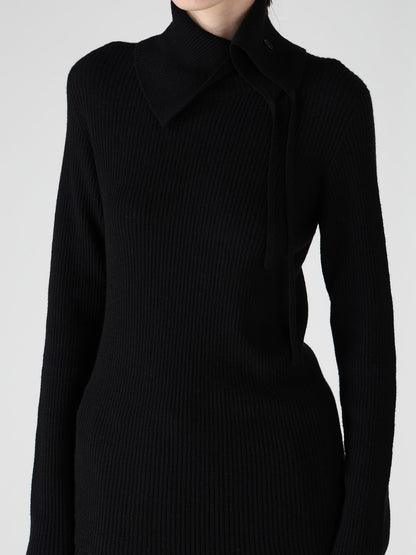 WOOL RIB 3-WAY BUTTON-UP HIGH NECK PULLOVER