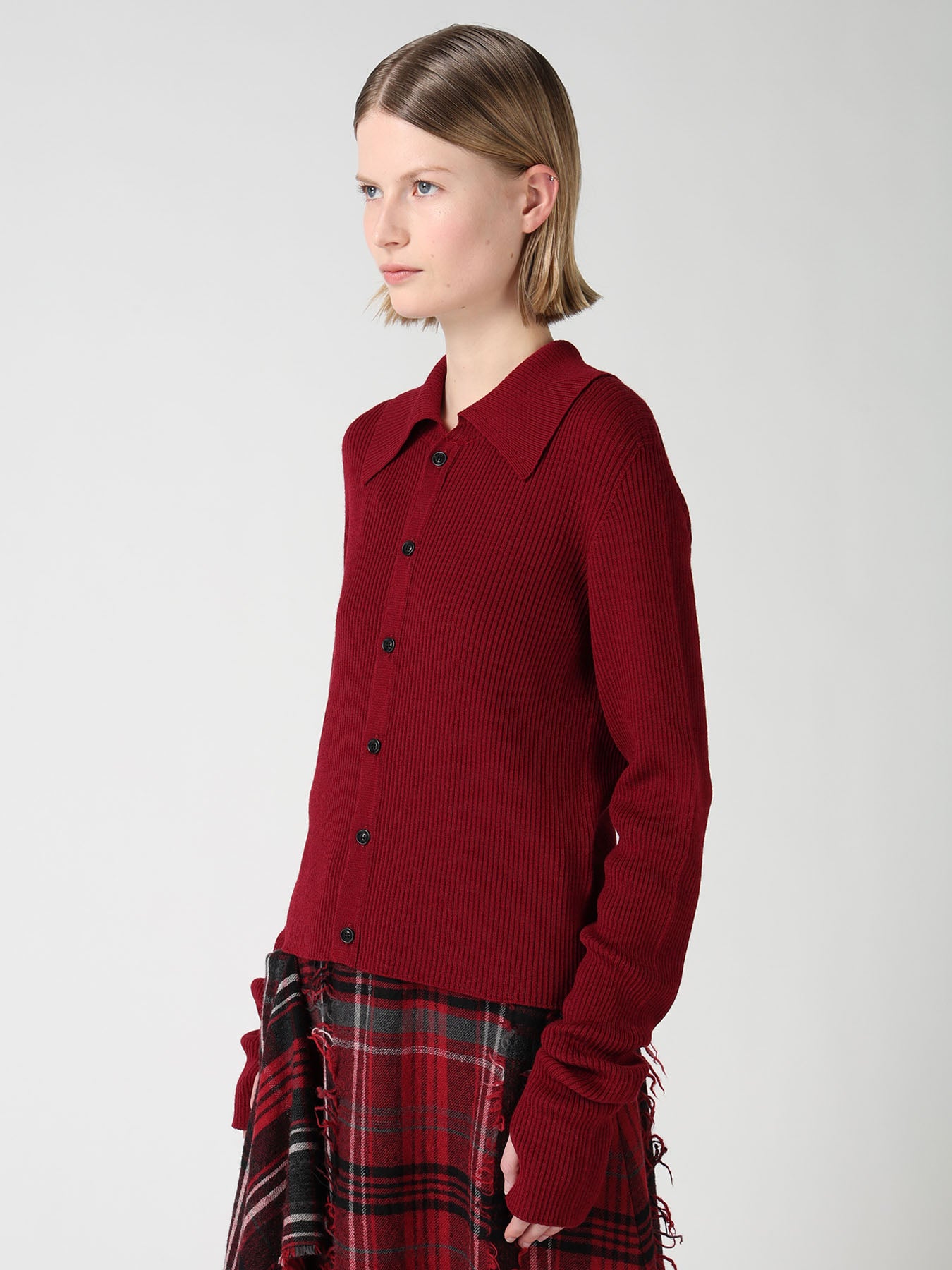 WOOL RIB BACK SHORT CARDIGAN