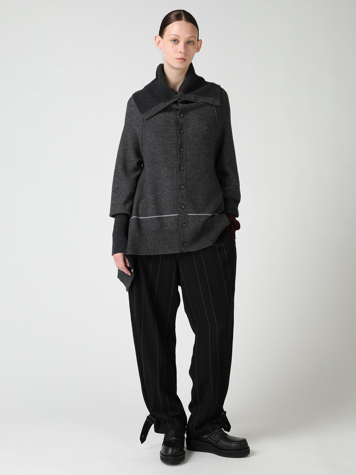 REVERSE JERSEY DRAPE SLEEVE CARDIGAN