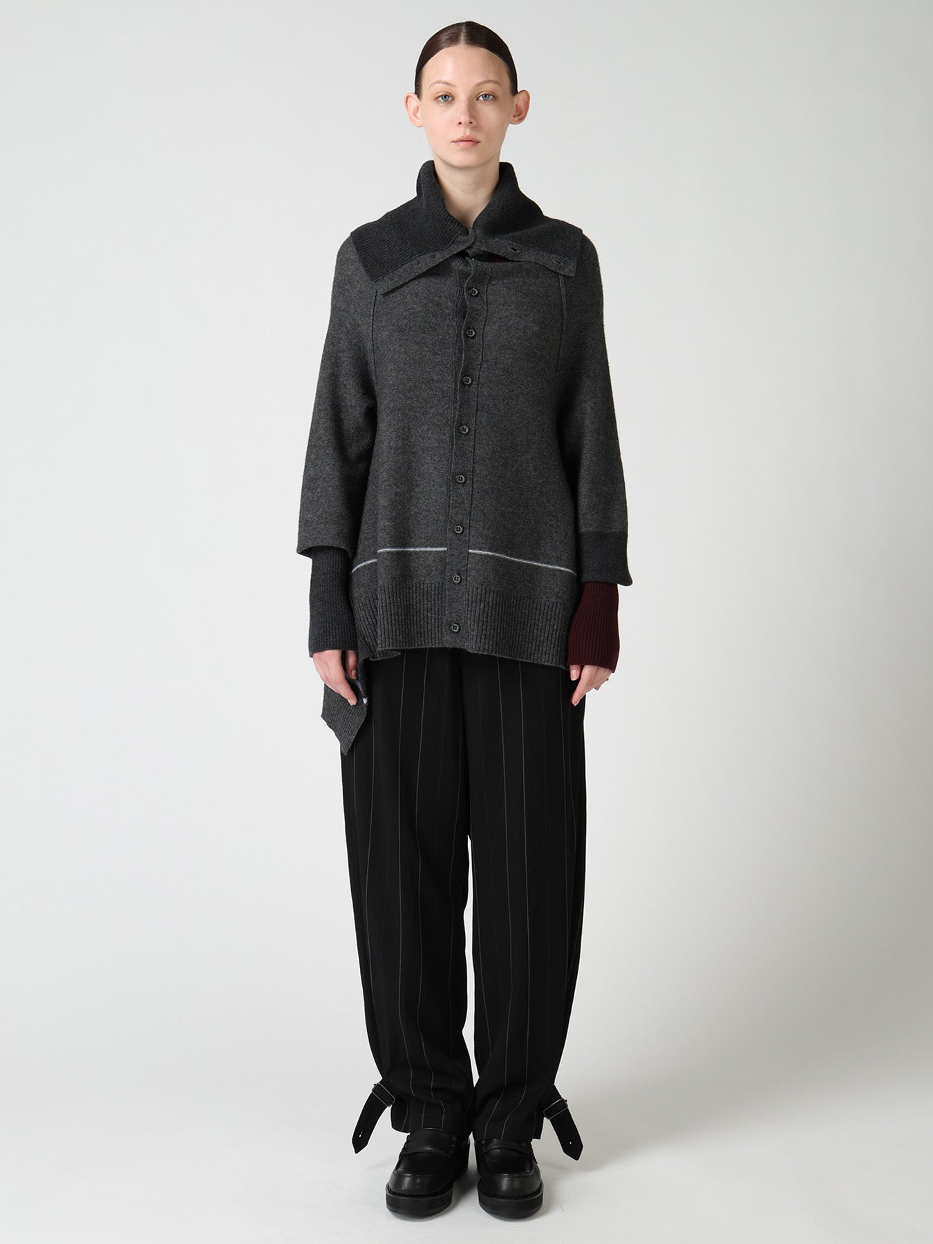 REVERSE JERSEY DRAPE SLEEVE CARDIGAN