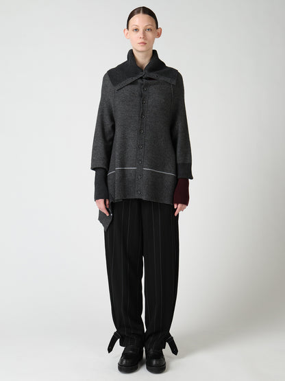 REVERSE JERSEY DRAPE SLEEVE CARDIGAN