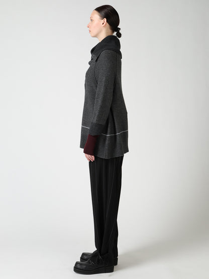 REVERSE JERSEY DRAPE SLEEVE CARDIGAN