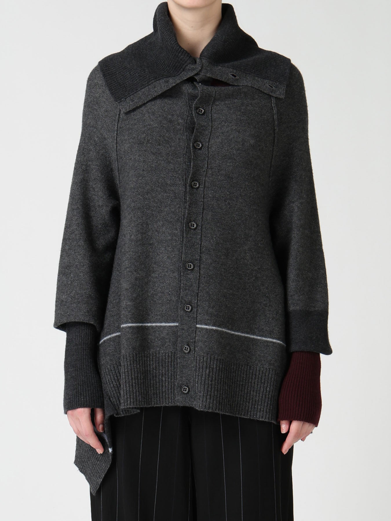 REVERSE JERSEY DRAPE SLEEVE CARDIGAN
