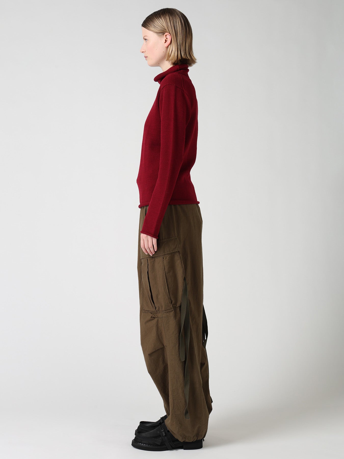 WOOL JERSEY LACE HIGH NECK PULLOVER