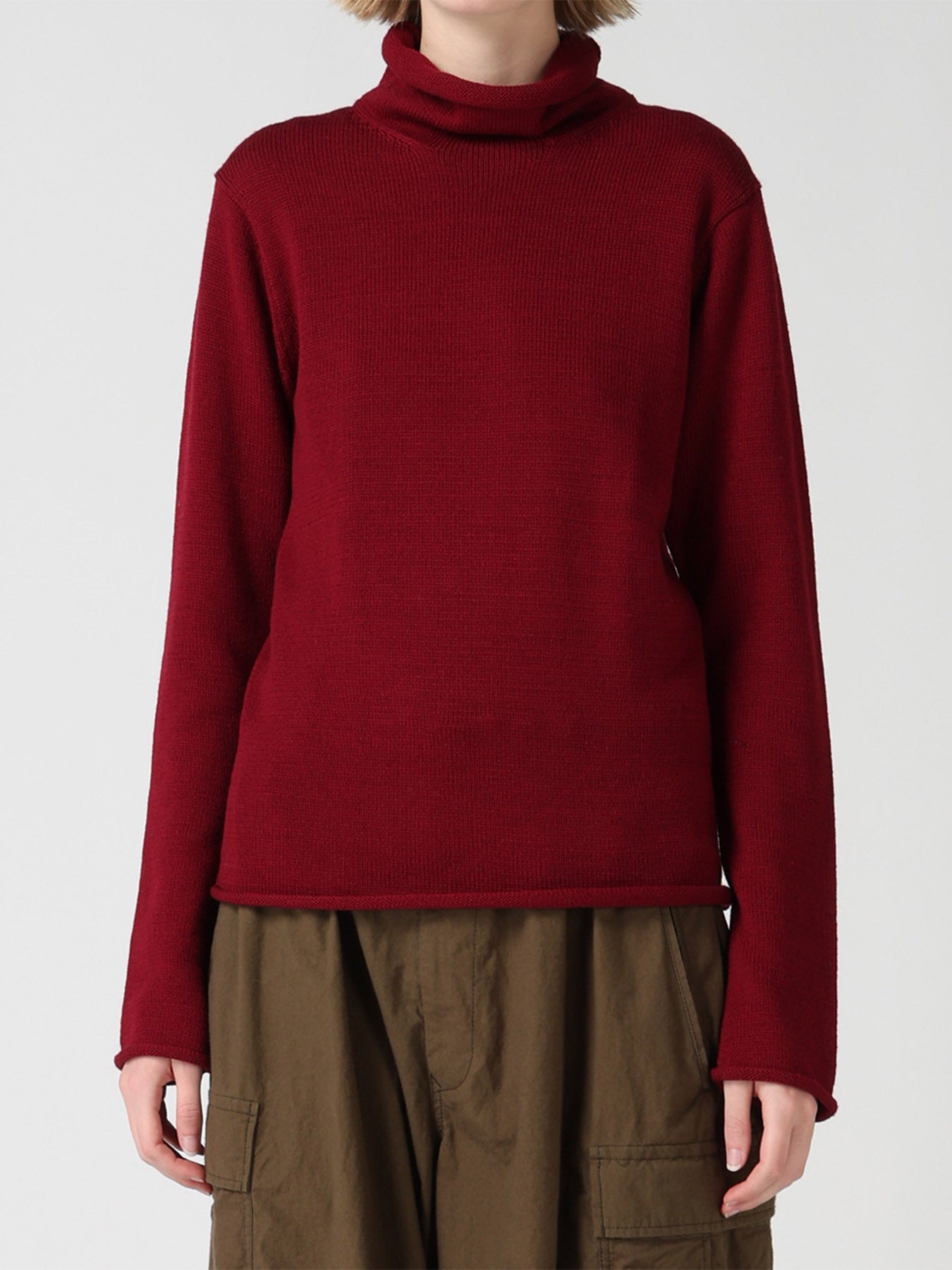 WOOL JERSEY LACE HIGH NECK PULLOVER