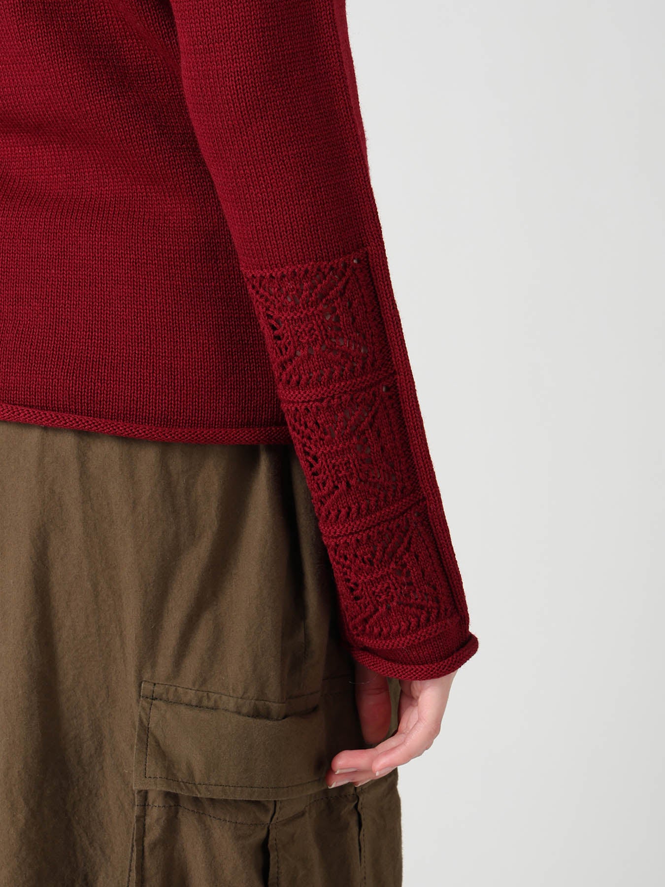 WOOL JERSEY LACE HIGH NECK PULLOVER