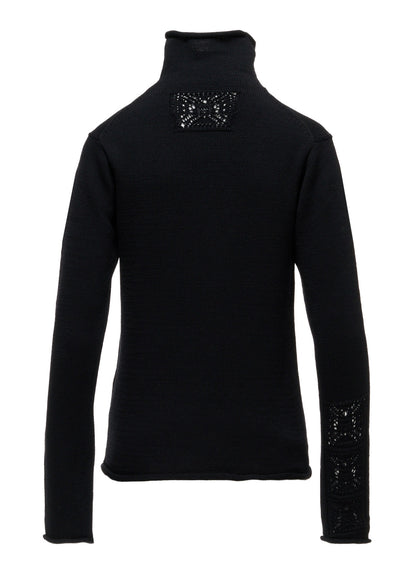 WOOL JERSEY LACE HIGH NECK PULLOVER