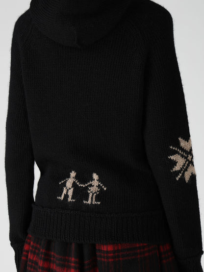 WOOL JERSEY INTARSIA HOODIE