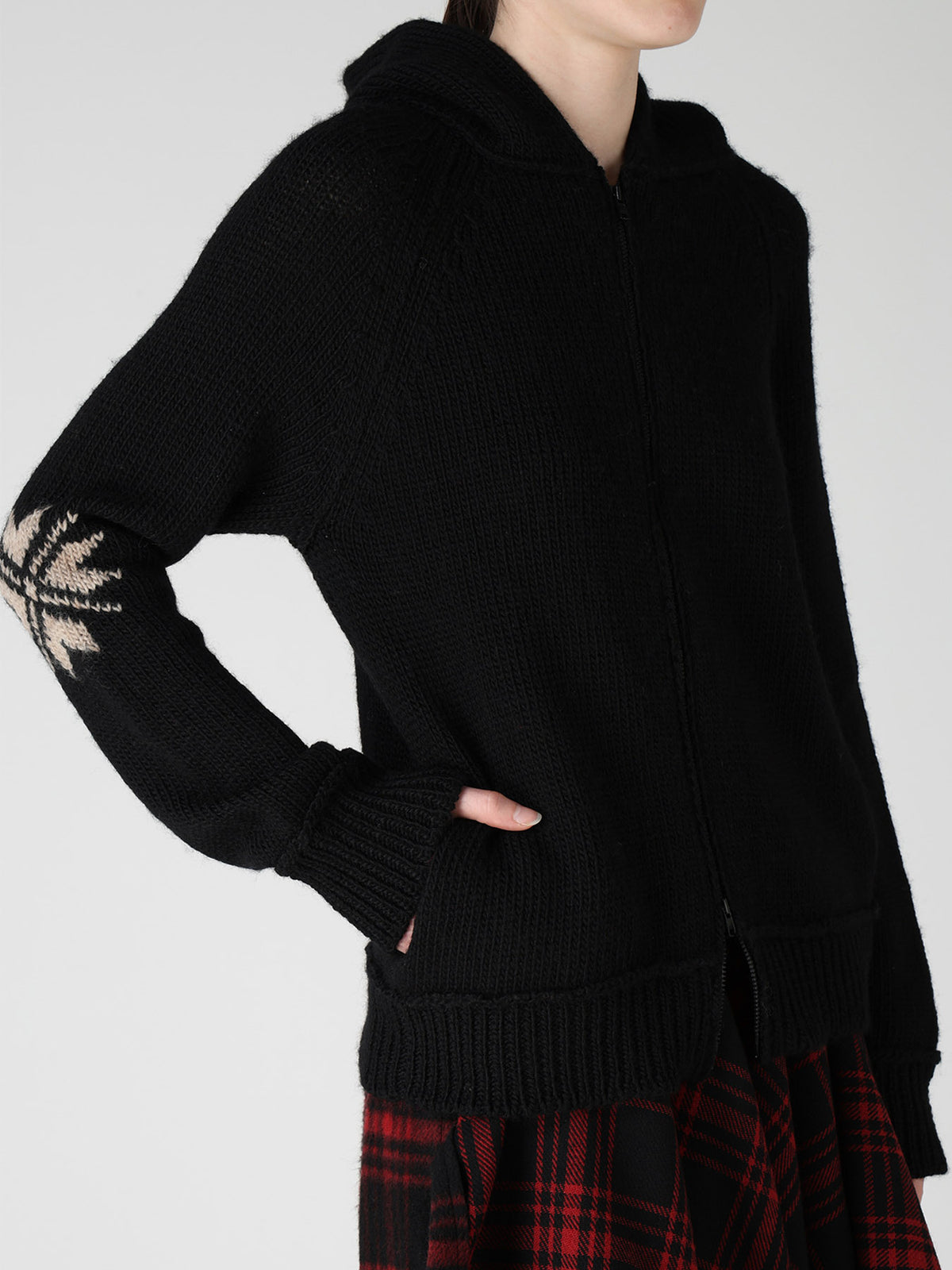 WOOL JERSEY INTARSIA HOODIE