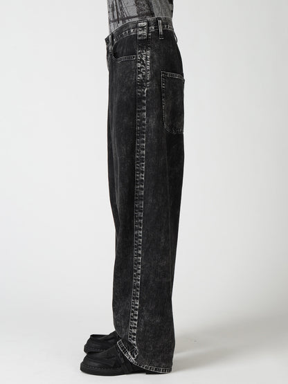 8OZ DENIM CHEMICAL WASH SIDE BRAID PANTS