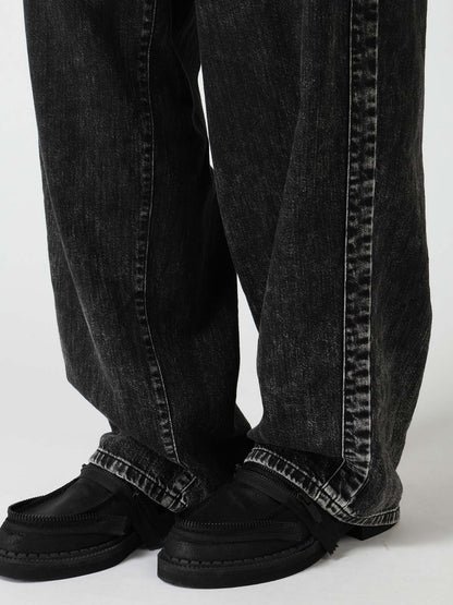 8OZ DENIM CHEMICAL WASH SIDE BRAID PANTS