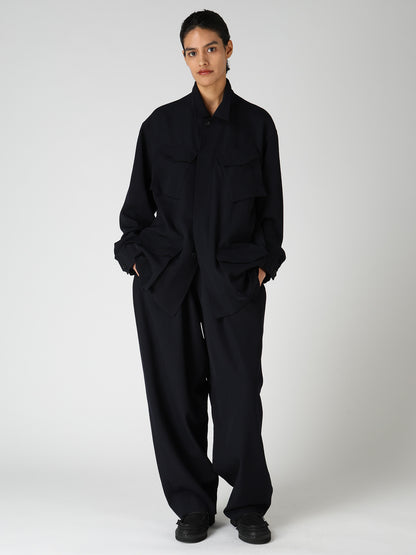 WOOL GABARDINE 2-TUCK WIDE PANTS