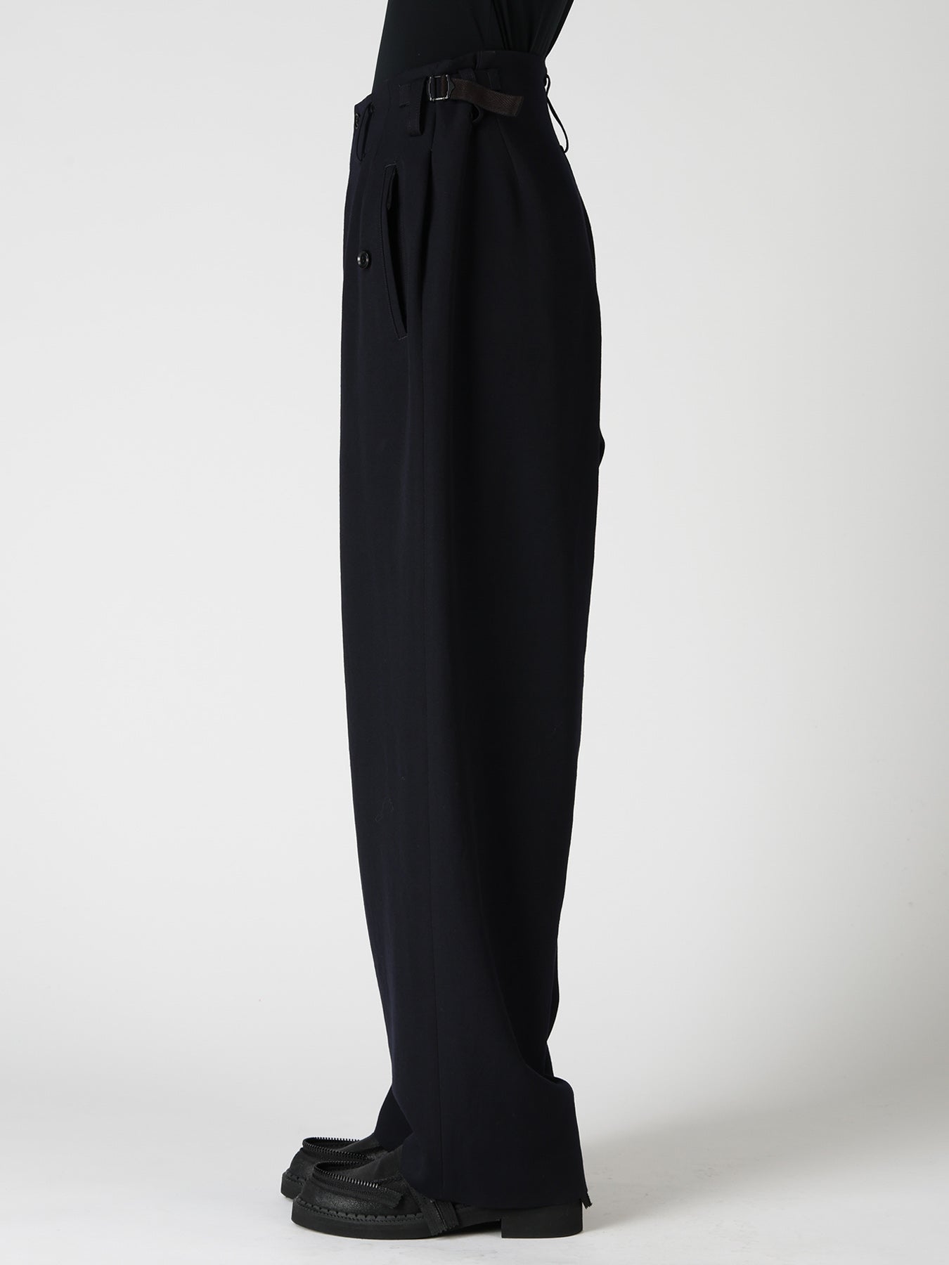 WOOL GABARDINE 2-TUCK WIDE PANTS