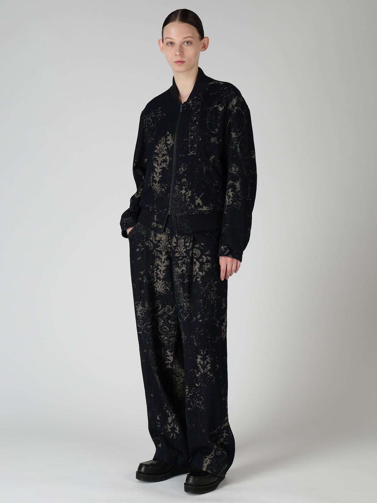 DENIM JACQUARD SIDE OPEN PANTS