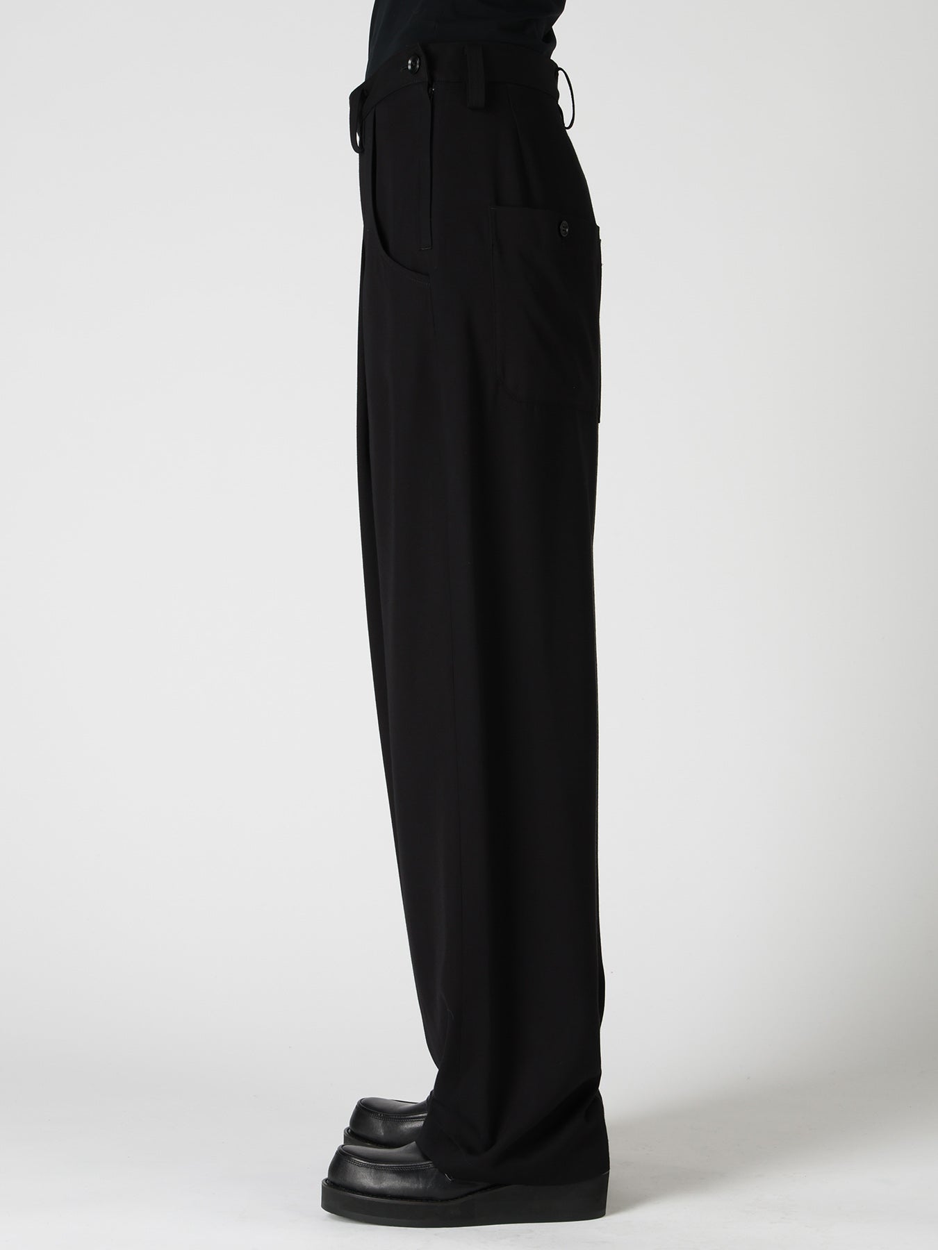 VISCOSE/TRIACETATE BLEND FRONT TUCK SIDE OPEN PANTS – THE SHOP