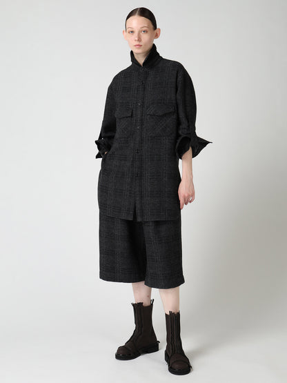 WOOL BLEND PLAID 3-TUCK HALF PANTS