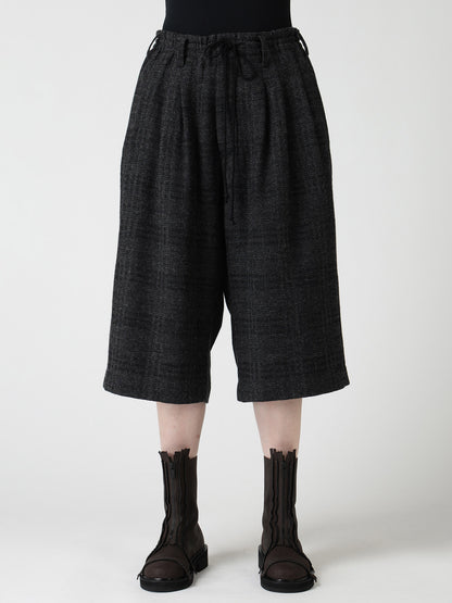 WOOL BLEND PLAID 3-TUCK HALF PANTS