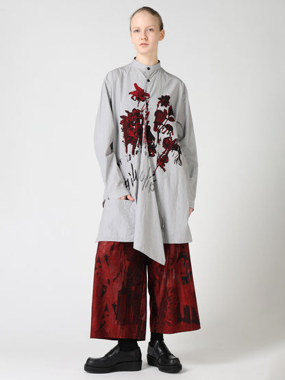 COTTON/CELLULOSE BLUR PAISLEY FRONT TUCK WIDE PANTS