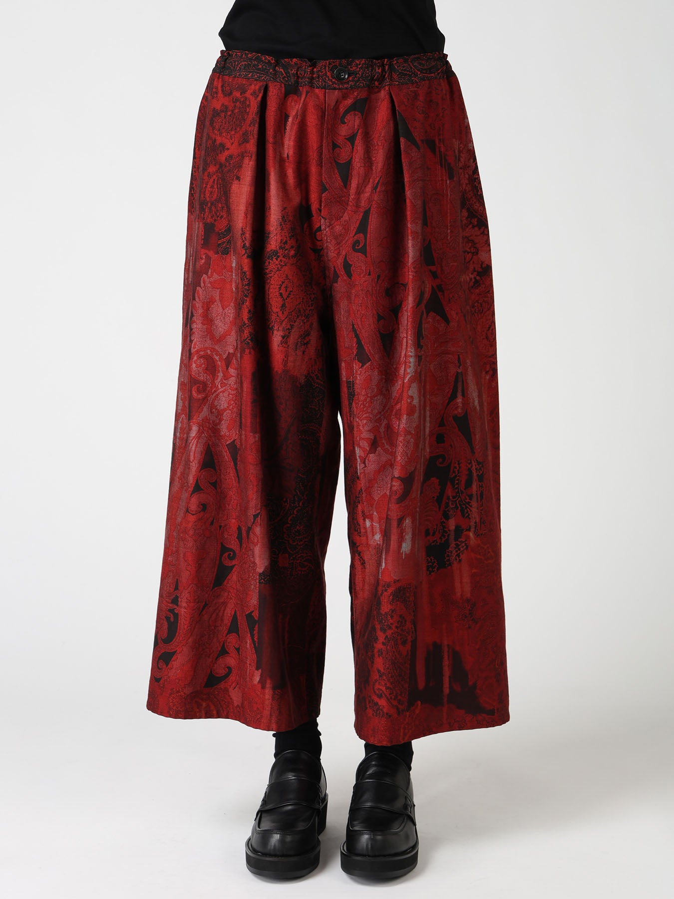 COTTON/CELLULOSE BLUR PAISLEY FRONT TUCK WIDE PANTS