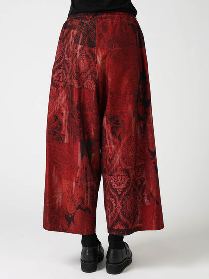 COTTON/CELLULOSE BLUR PAISLEY FRONT TUCK WIDE PANTS