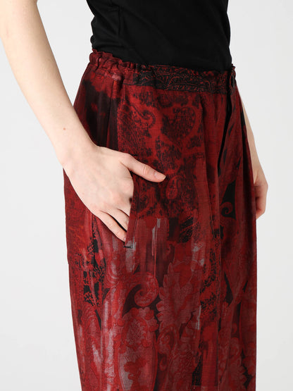 COTTON/CELLULOSE BLUR PAISLEY FRONT TUCK WIDE PANTS