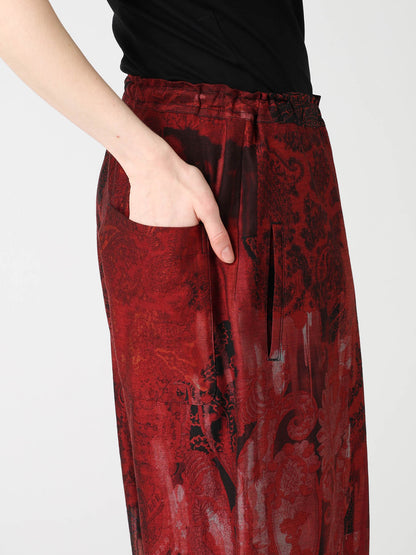 COTTON/CELLULOSE BLUR PAISLEY FRONT TUCK WIDE PANTS