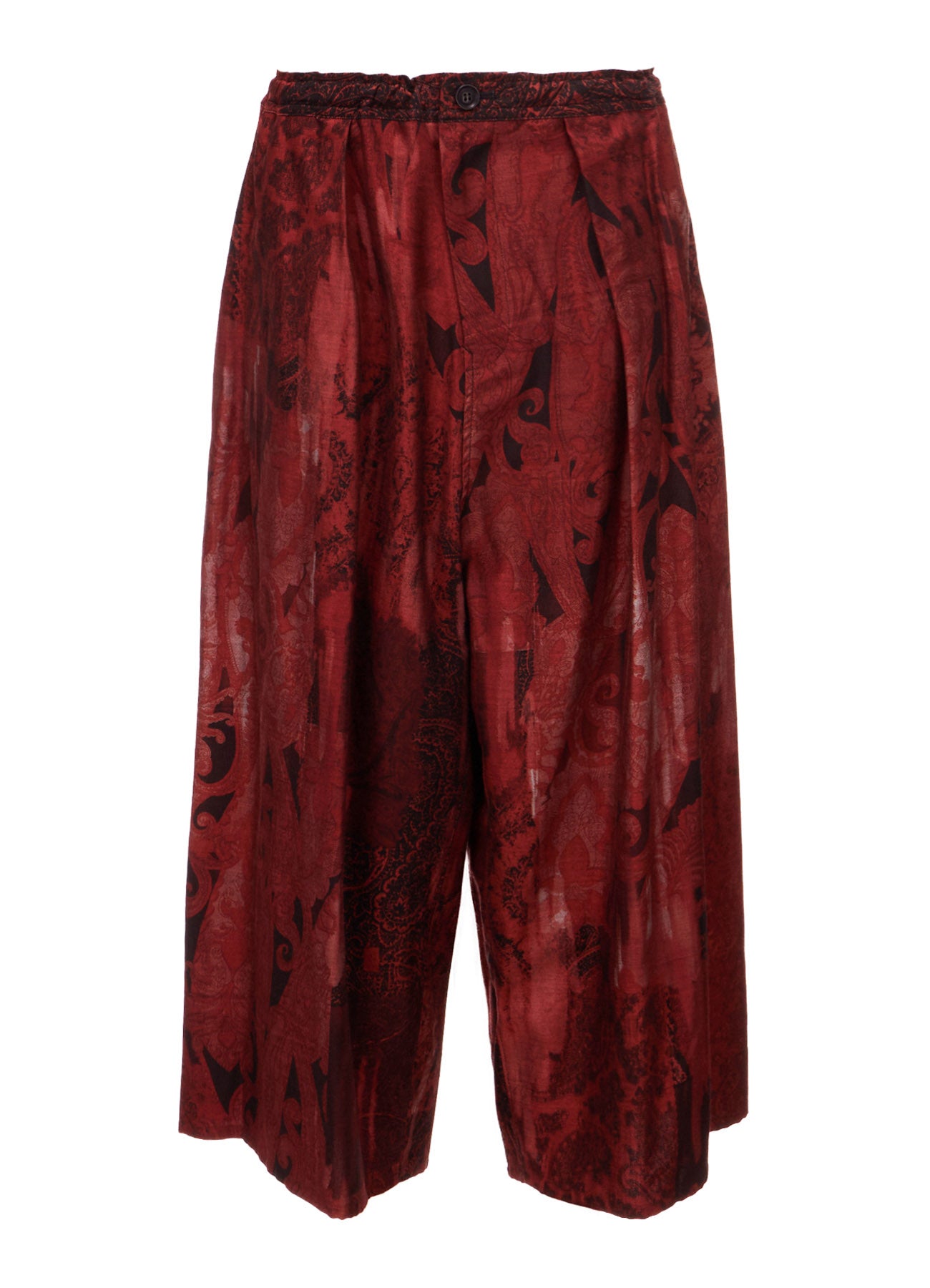 COTTON/CELLULOSE BLUR PAISLEY FRONT TUCK WIDE PANTS