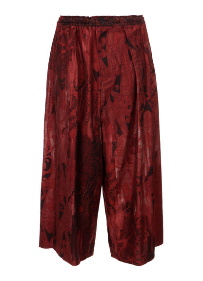 COTTON/CELLULOSE BLUR PAISLEY FRONT TUCK WIDE PANTS