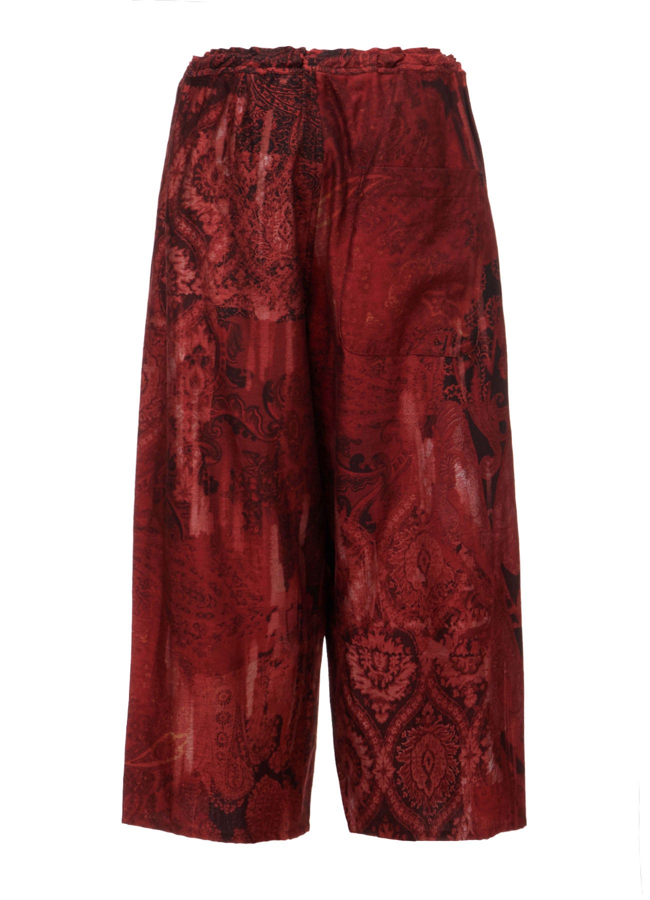 COTTON/CELLULOSE BLUR PAISLEY FRONT TUCK WIDE PANTS
