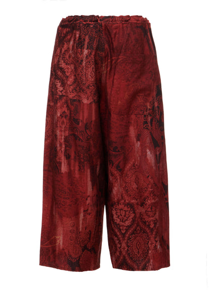 COTTON/CELLULOSE BLUR PAISLEY FRONT TUCK WIDE PANTS