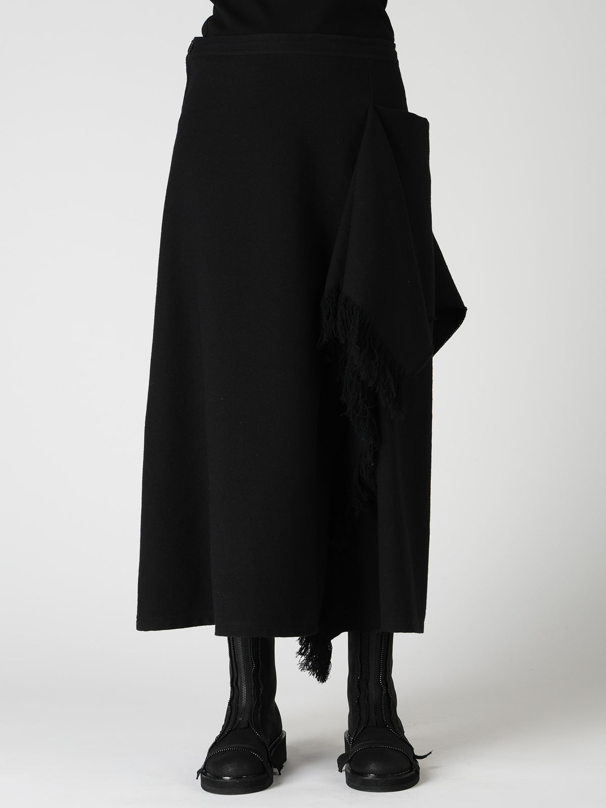WOOL BLEND KERSEY FRINGE FLARE PANTS