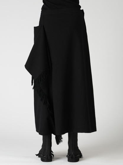 WOOL BLEND KERSEY FRINGE FLARE PANTS