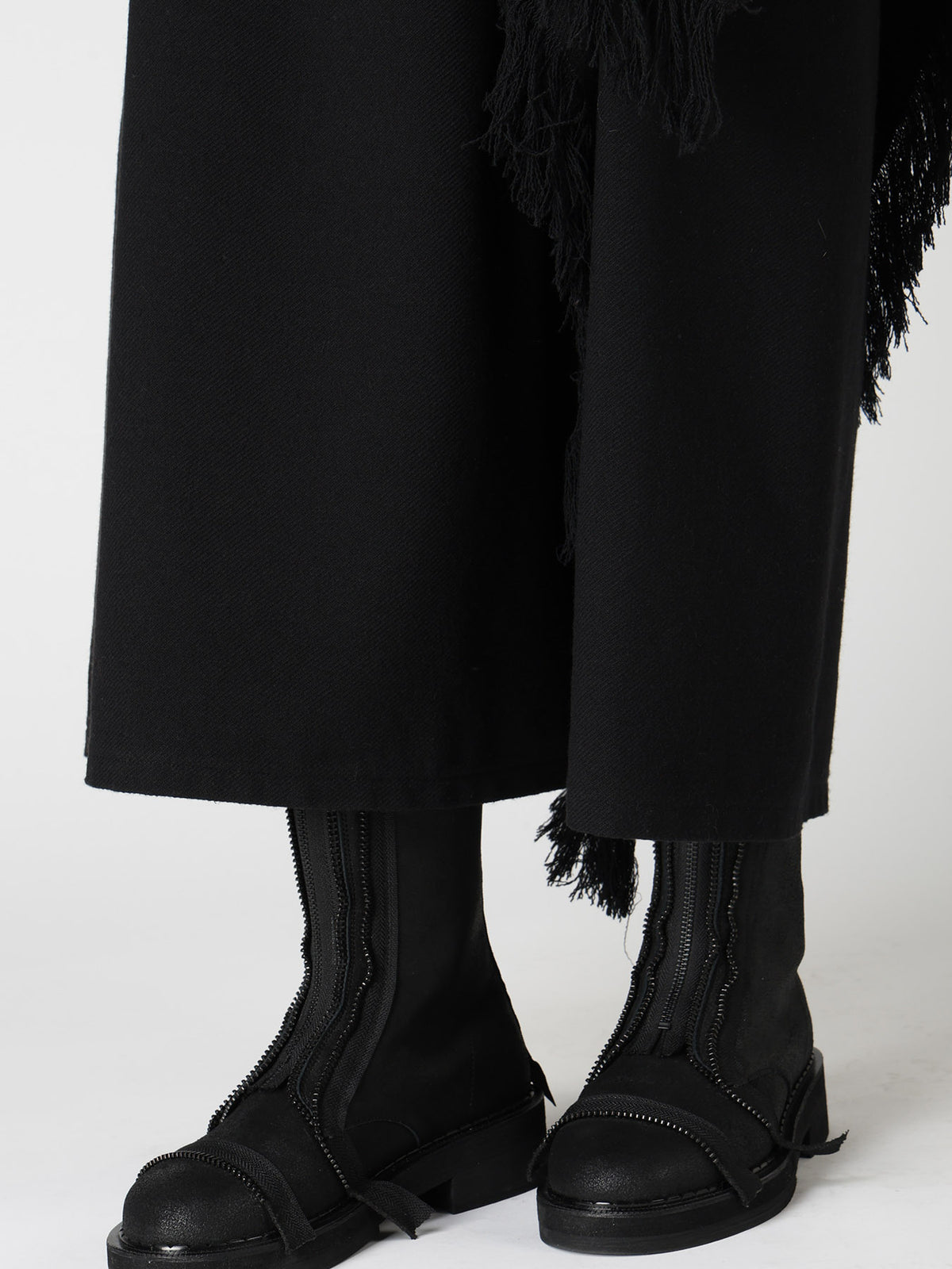 WOOL BLEND KERSEY FRINGE FLARE PANTS