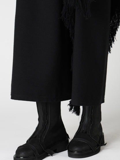WOOL BLEND KERSEY FRINGE FLARE PANTS