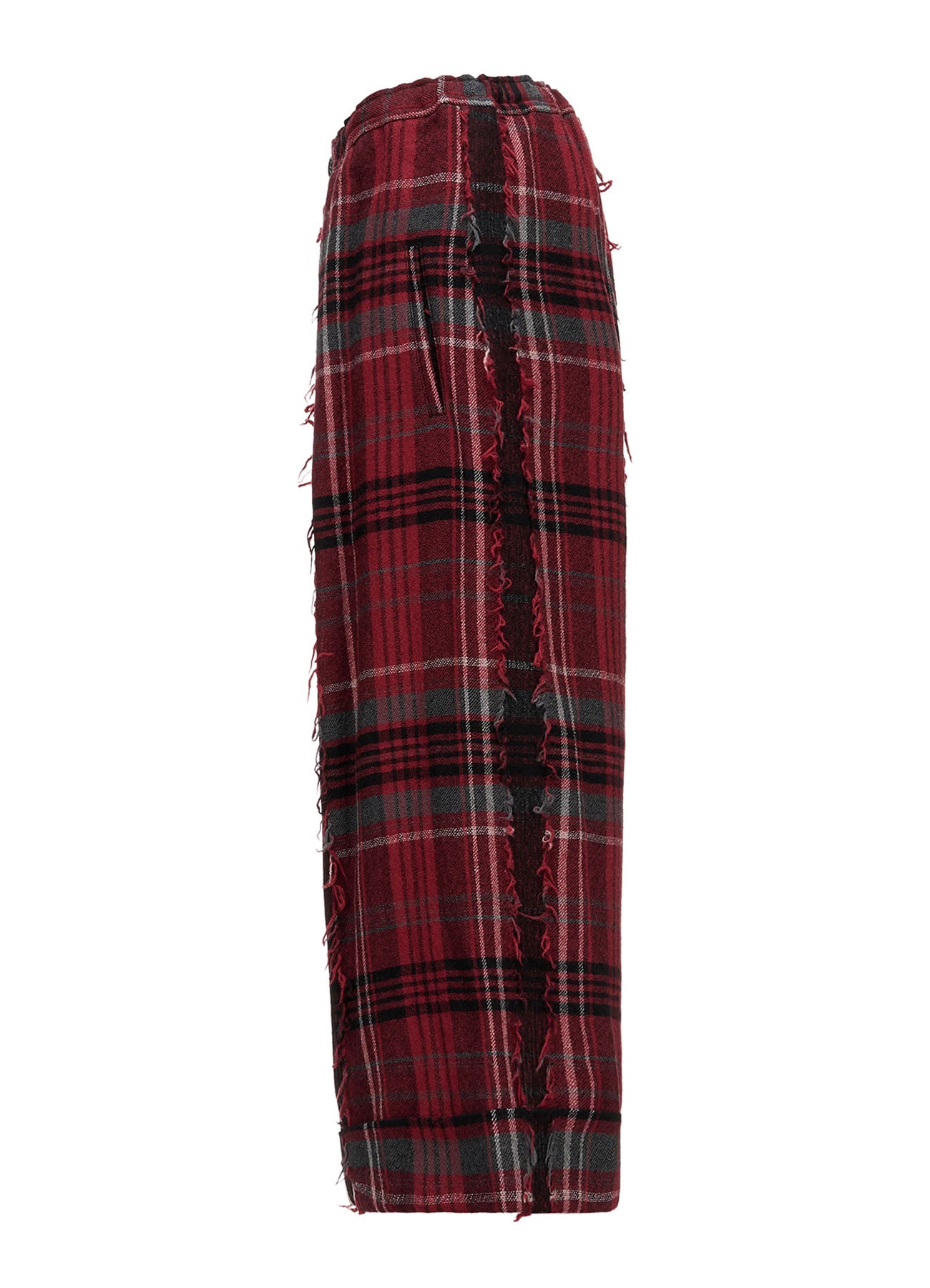 WOOL PLAID CUT JACQUARD FRONT TUCK TURN-UP PANTS