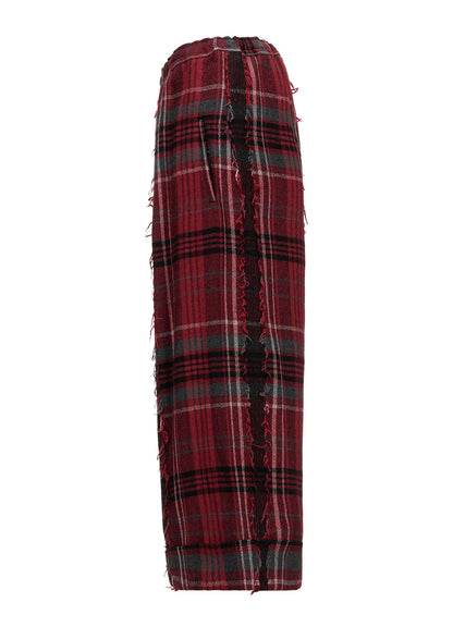 WOOL PLAID CUT JACQUARD FRONT TUCK TURN-UP PANTS