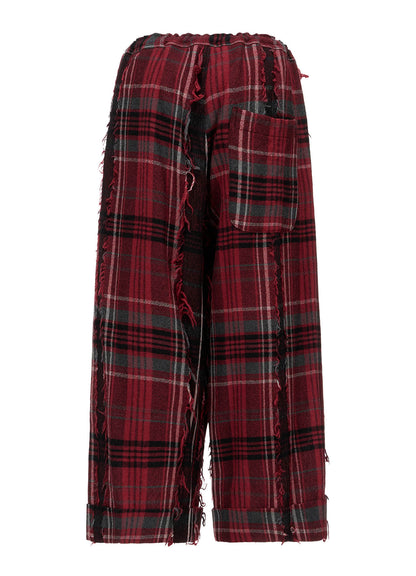 WOOL PLAID CUT JACQUARD FRONT TUCK TURN-UP PANTS