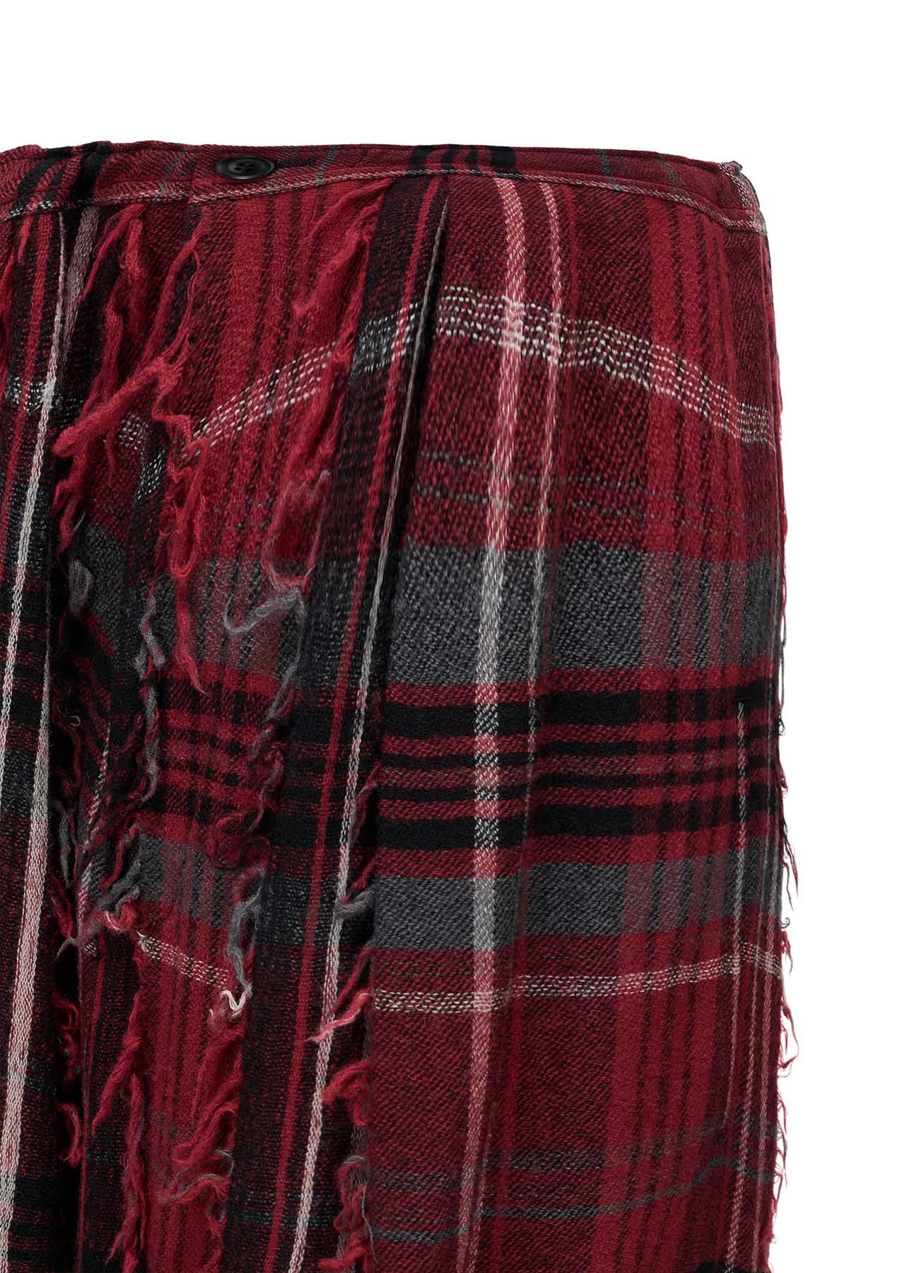 WOOL PLAID CUT JACQUARD FRONT TUCK TURN-UP PANTS