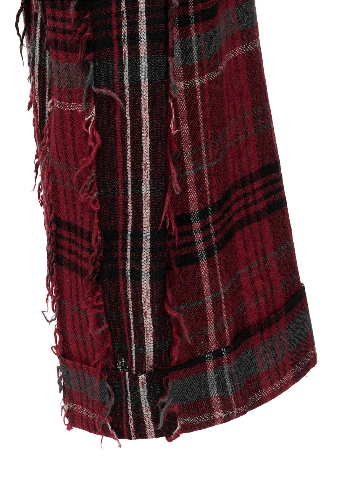 WOOL PLAID CUT JACQUARD FRONT TUCK TURN-UP PANTS
