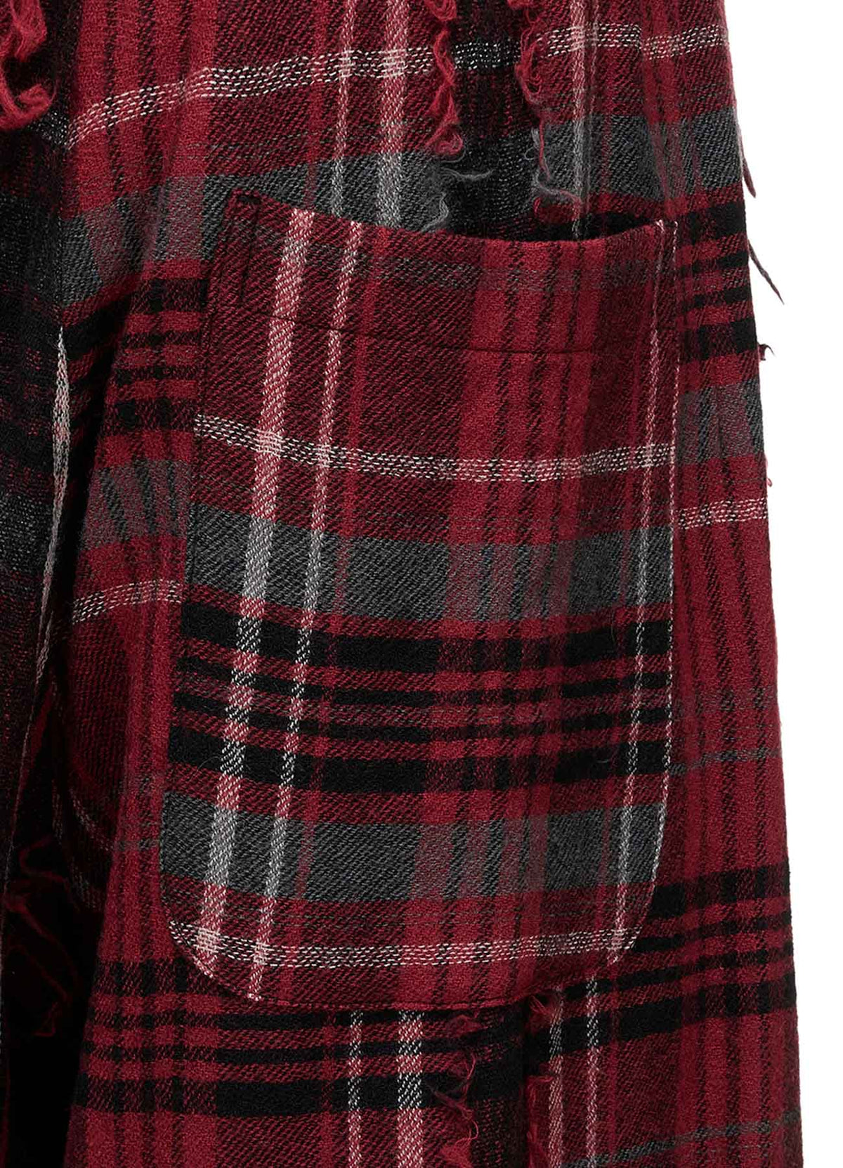 WOOL PLAID CUT JACQUARD FRONT TUCK TURN-UP PANTS