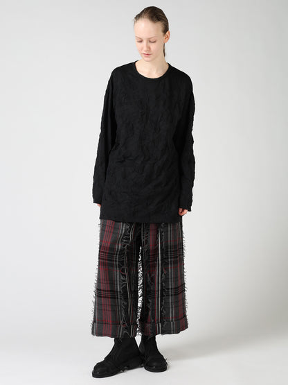 WOOL PLAID CUT JACQUARD FRONT TUCK TURN-UP PANTS