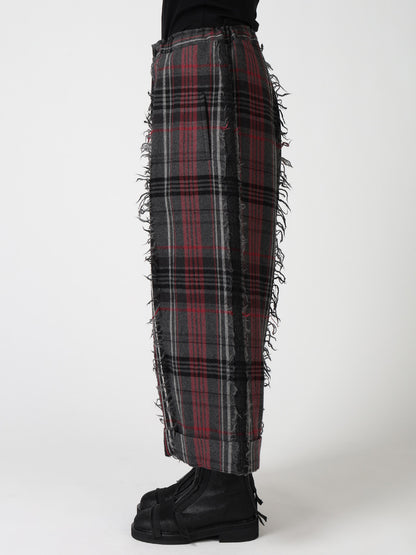 WOOL PLAID CUT JACQUARD FRONT TUCK TURN-UP PANTS