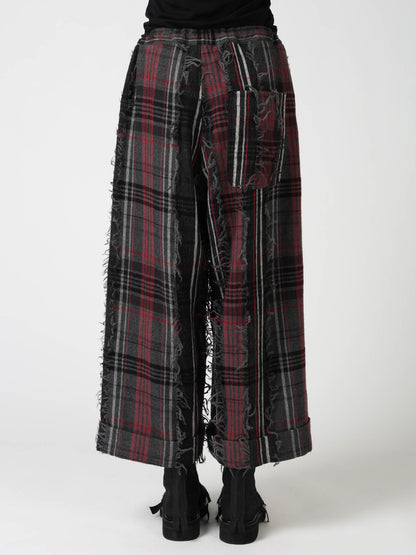 WOOL PLAID CUT JACQUARD FRONT TUCK TURN-UP PANTS
