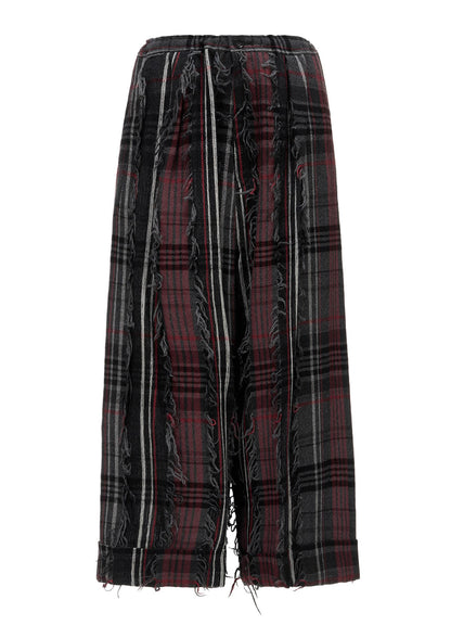 WOOL PLAID CUT JACQUARD FRONT TUCK TURN-UP PANTS
