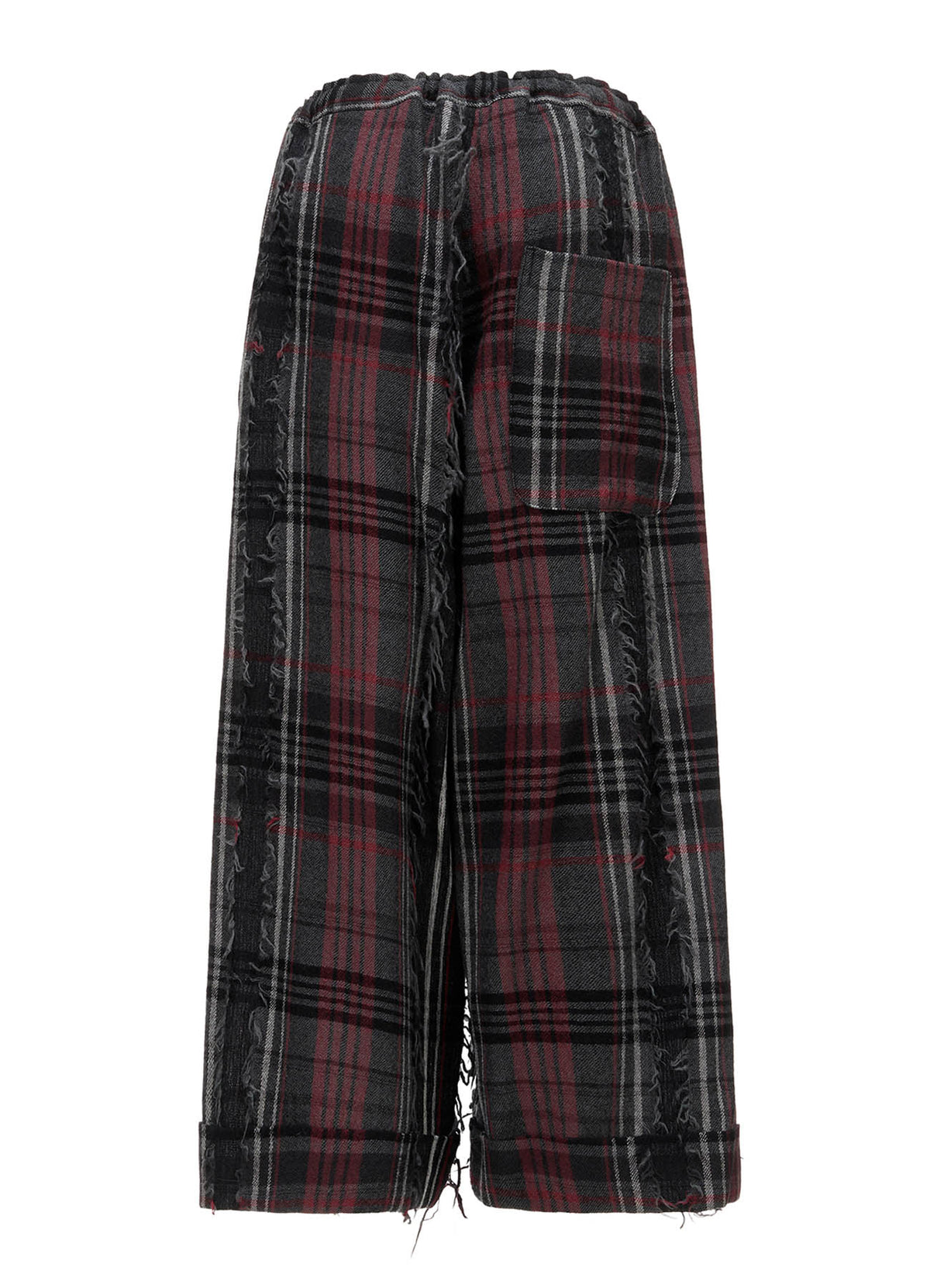 WOOL PLAID CUT JACQUARD FRONT TUCK TURN-UP PANTS