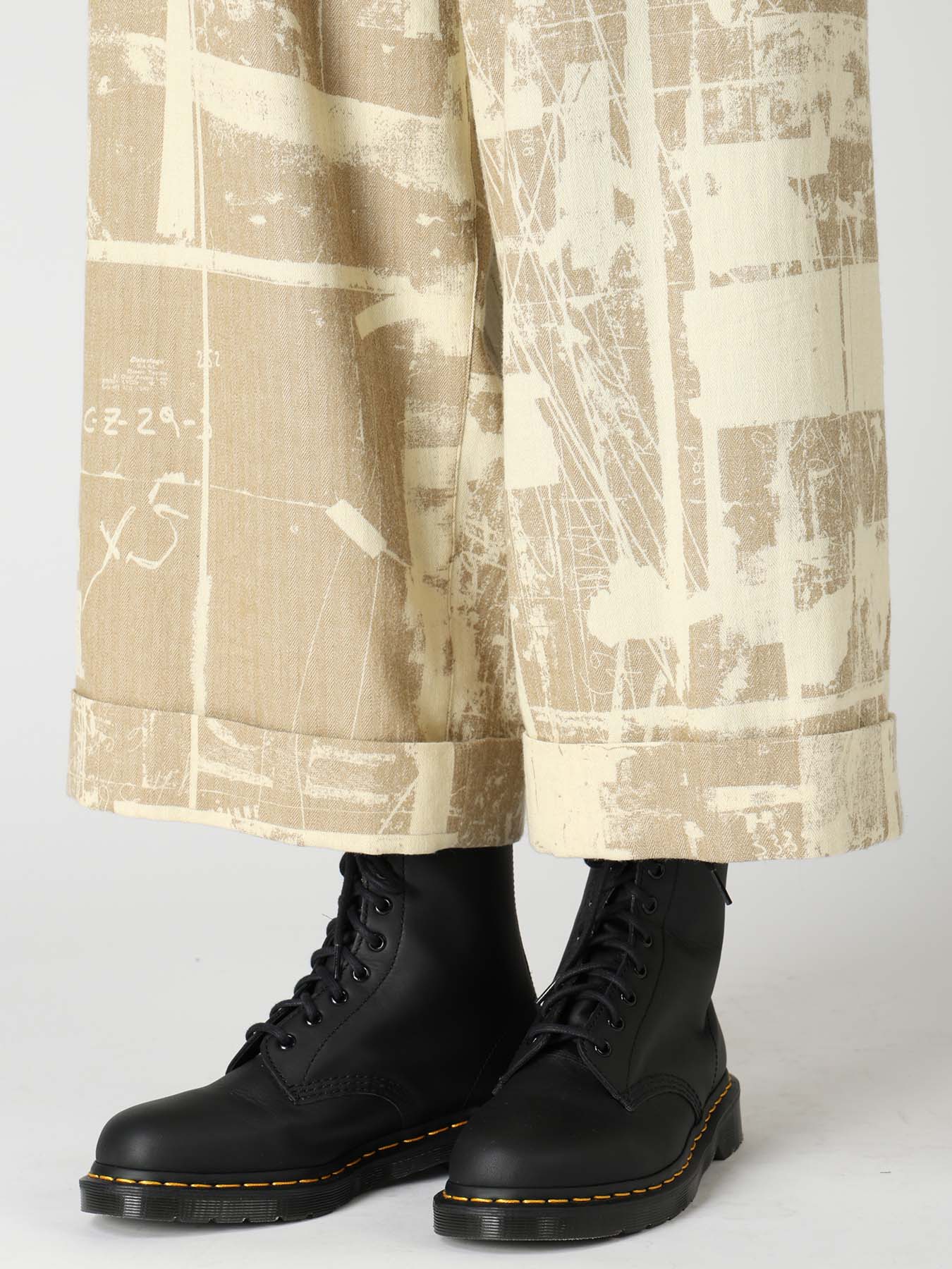WOOL BLEND HERRINGBONE FRONT CUFFED PANTS