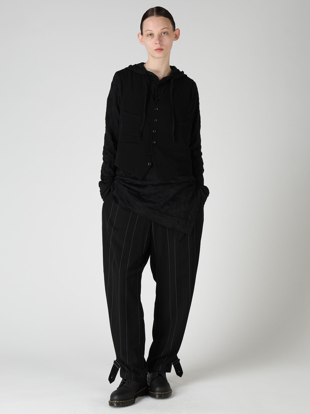 PINSTRIPE BELTED PANTS
